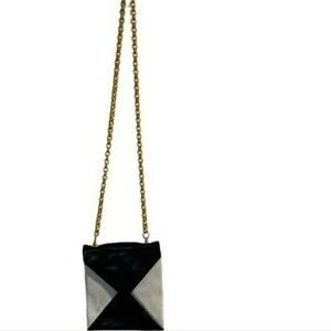 Luc Benoit Leather shoulder handbag Black white colorblock gold tone bag